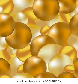 Golden balls seamless pattern. Christmas toys background. Design for cover, greeting card, gift wrapping, invitations printings, brochure or flyer. Vector illustration.