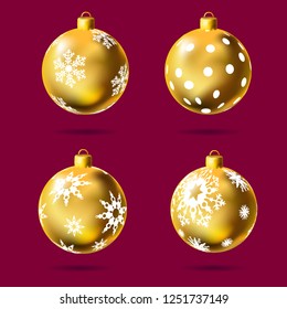 Golden balls set vector 3D illustration