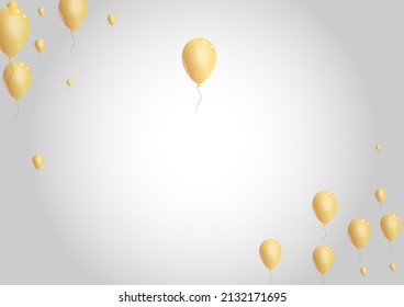 Vector gris de fondo de globo dorado. Tarjeta conceptual de fetti. Sorpresa de cumpleaños amarilla. Pancarta de Balloon Streamers.