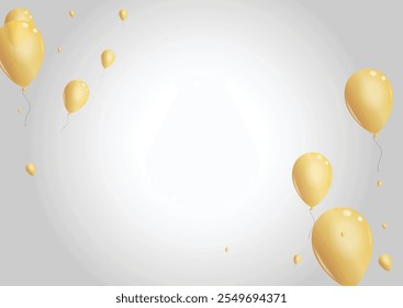 Golden Baloon Background Gray Vector. Toy Fest Border. Gold Festival Ballon. Air Fun Illustration.