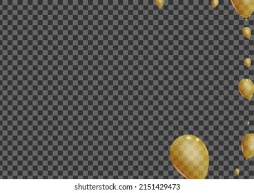 Golden Baloon Background Transparent Vector. Balloon Happy Card. Gold Gift Confetti. Toy Sphere Banner.
