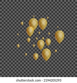 Golden Baloon Background Transparent Vector. Air Gift Illustration. Yellow Realistic Toy. Ballon Art Banner.