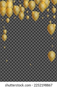 Vector transparente de fondo de globo dorado. Borde de cumpleaños de globo. Helio Feliz Amarillo. Ilustración de la boda de Confetti.