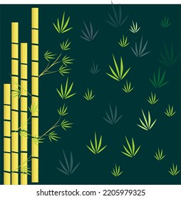 golden Bamboo background Vector illustration with golden bamboo stem with leaves.