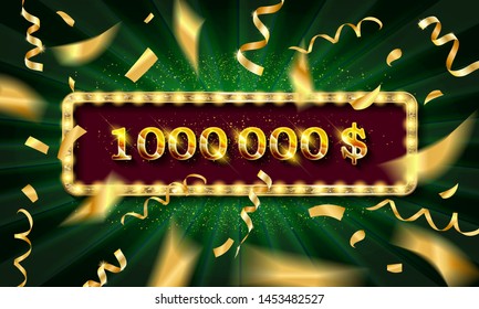 Golden banner 1,000,000 dollars on a dark background. Vector illustration