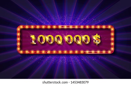 Golden banner 1,000,000 dollars on a dark background. Vector illustration