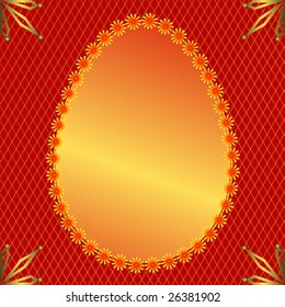 Golden banner in the form of an easter egg on a red background (vector)