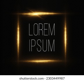 Golden banner with light effect. Shiny design for discount, sales and greeting card. Magic luminous frame.