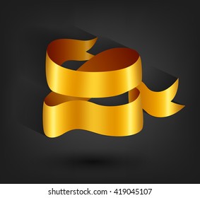 Golden banner ribbon on dark background