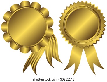 Golden banners with ribbons on a white background (vector)