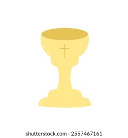 Golden baptismal bowl with cross. Christian religion. Vector illustration