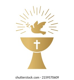 Golden Baptismal Font Dove Olive Branch Stock Vector (Royalty Free ...