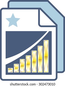 Golden Bar chart on Paper sheet Icon