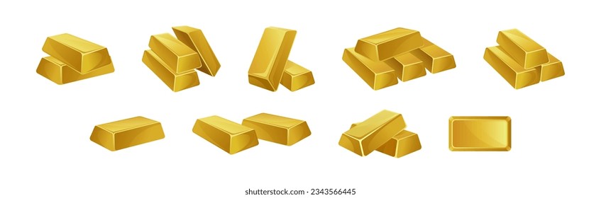 Golden Bar or Ingot Pile as Precious Metal Vector Set