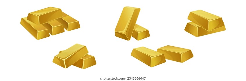 Golden Bar or Ingot Pile as Precious Metal Vector Set