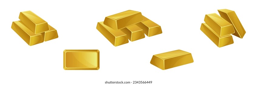 Golden Bar or Ingot Pile as Precious Metal Vector Set