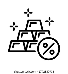 Golden bar with percent rate icon. Line vector. Isolate on white background.