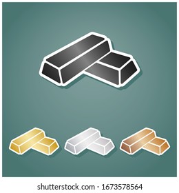 Golden bar sign. Set of metallic Icons with gray, gold, silver and bronze gradient with white contour and shadow at viridan background. Illustration.
