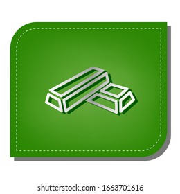 Golden bar sign. Silver gradient line icon with dark green shadow at ecological patched green leaf. Illustration.