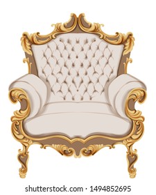 Golden baroque armchair Vector. Luxurious furniture design. Victorian rich ornaments decor