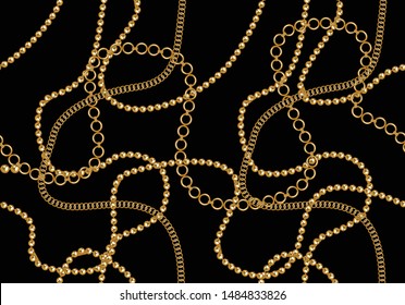 golden baroque chain design vector seamless pattern scarf print