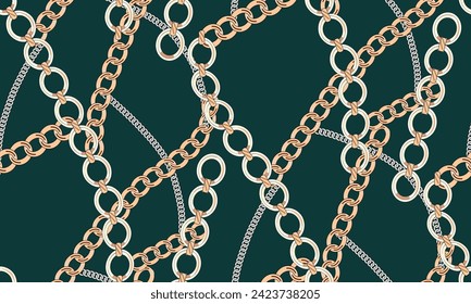 golden baroque chain design vector seamless pattern scarf print