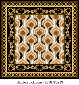 Golden Baroque chain Pattern on Black.Vector Illustration.
