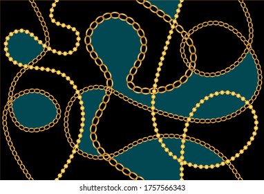  Golden Baroque Chain Pattern. Vector design for Fashion Prints and Backgrounds.
