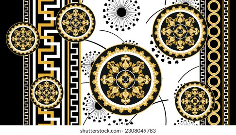 Golden baroque chains with floral pattern. Vector Illustration.
