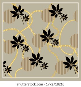 Golden baroque chains with leaves,spheres pattern.EPS10 Illustration.