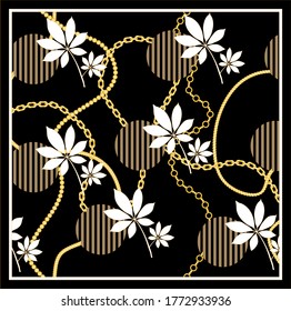 Cadenas barrocas doradas con hojas, esferas patrón.EPS10 Ilustración.