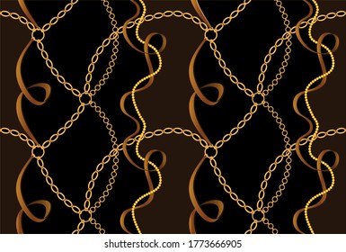 Golden Baroque Chains Pattern.Vector design for Fashion Prints and Backgrounds.