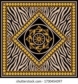 Golden Baroque Chains with Zebra Pattern.Vector design for Fashion Prints and Backgrounds.