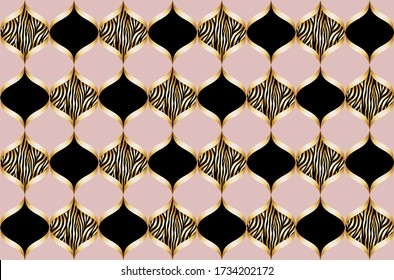 Golden Baroque Chains with Zebra Pattern.Vector design for Fashion Prints and Backgrounds.