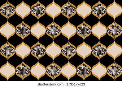 Golden Baroque Chains with Zebra Pattern.Vector design for Fashion Prints and Backgrounds.