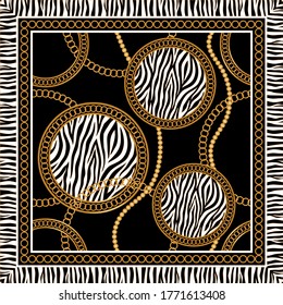 Golden Baroque Chains with Zebra Pattern.Vector design for Fashion Prints and Backgrounds.