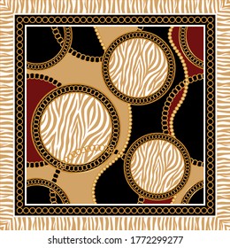 Golden Baroque Chains with Zebra Pattern.Vector design for Fashion Prints and Backgrounds.