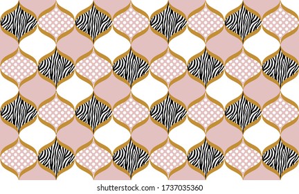 Golden Baroque Chains with Zebra and Polka dots Pattern.Vector design for Fashion Prints and Backgrounds.