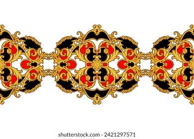 Golden baroque decorative composition, seamless pattern border