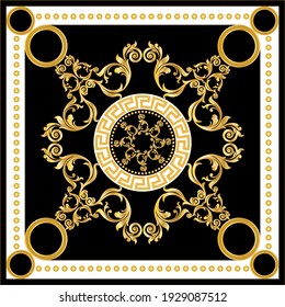 Golden baroque element with chain on a black background. EPS10 Illustration.