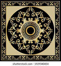 Golden baroque element with chain on a black background. EPS10 Illustration.