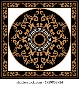 Golden baroque element with chain on a black background. EPS10 Illustration.