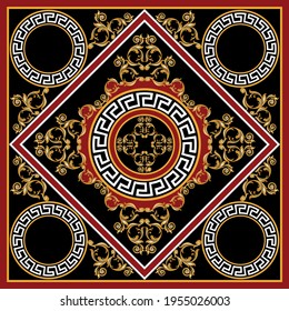 Golden  baroque element with chain on a black background. EPS10 Illustration.