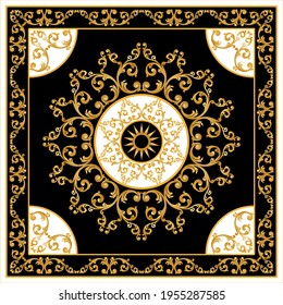 Golden  baroque element with chain on a black background. EPS10 Illustration.