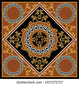 Golden  baroque element with chain on a black background. EPS10 Illustration.
