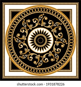 Golden baroque element with chains on a black background. EPS10 Illustration.