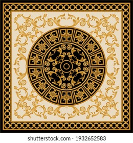 Golden baroque element with chains on a black background. EPS10 Illustration.
