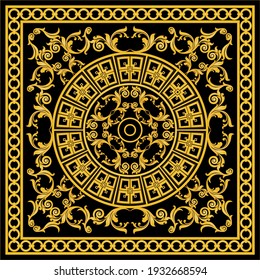 Golden baroque element with chains on a black background. EPS10 Illustration.