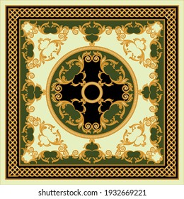 Golden baroque element with chains on a green background. EPS10 Illustration.