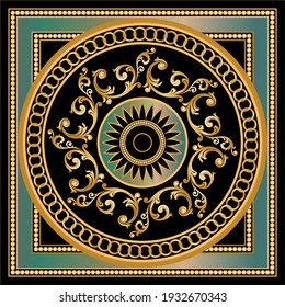 Golden baroque element with chains on a green background. EPS10 Illustration.